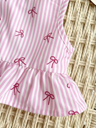 Ensemble débardeur et short décontracté mignon rose et blanc rayé avec nœud pour bébé fille nouveau-né