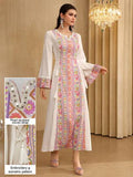 Al Najma Robe longue maxi avec empiècement en ruban perlé, col en U et franges, style traditionnel turc et arabe