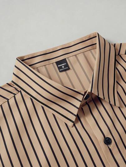 Manfinity Mode Chemise à manches longues rayée décontractée chic pour hommes, formelle, cérémonie