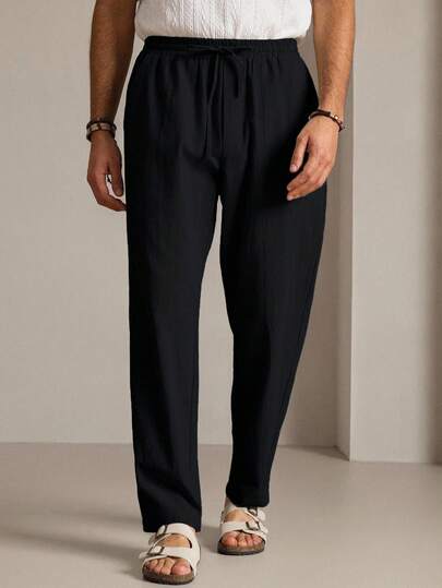 Manfinity RebelGame Pantalon décontracté fuselé pour hommes grande taille, couleur unie, avec taille à cordon de serrage et poches, vacances, cadeaux pour la fête des pères, football