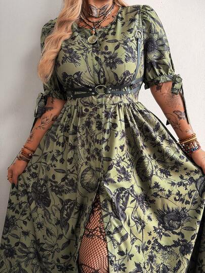 Whyspr Robe de vacances imprimée papillon vintage punk grande taille, printemps/été