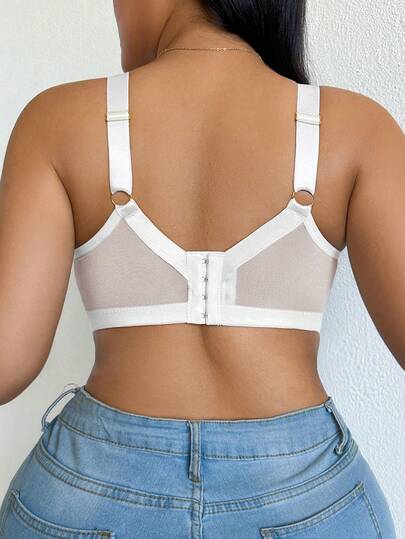 DesireSculpt Soutien-gorge sans couture sans fil en maille de couleur unie avec patchwork, grande taille