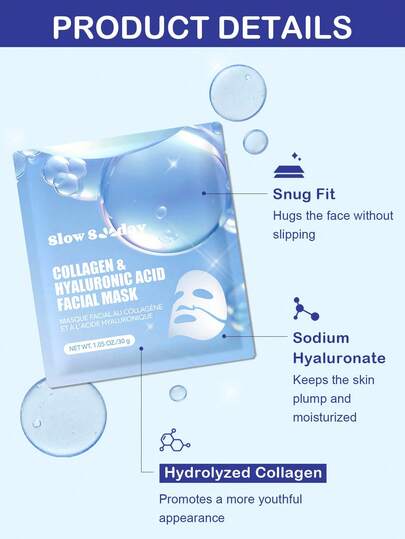 Masque facial SlowSunday au collagène et à l'acide hyaluronique, hydratation profonde, améliore l'élasticité, lisse la peau, masque facial en gelée coréenne, soins de la peau, Y2K, idéal pour les fêtes, rafraîchissant, convient pour l'été et l'automne, Ha