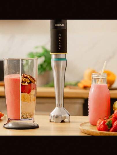 Cecotec Katana TotalDestroy 1500XL DOubleKatana Hand Blender, 1500 W, Dual Blade System, 21 speed and Turbo, 4 blades with Black Titanium, Anti-splash hood, 800 ml. cup.
