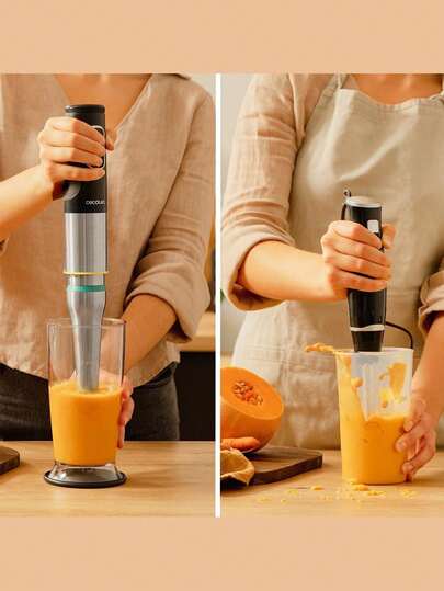 Cecotec Katana TotalDestroy 1500XL DK Hand Blender, 1500 W, 21 vitesses et Turbo, 4 lames en titane noir, capot anti-éclaboussures, pied extra-long, gobelet de 800 ml, avec couvercle.