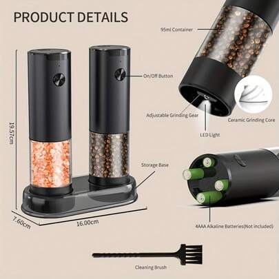 1/2 pièces Moulin à sel et poivre électrique, pot d'assaisonnement sel et poivre, capacité 3,21 oz, avec lumière LED et réglage de la finesse, convient pour la cuisine de la maison et les ustensiles de cuisine de restaurant d'hôtel