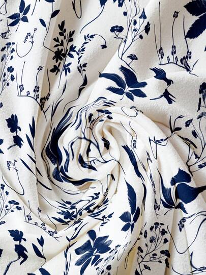 EMERY ROSE Robe décontractée ample à col rond sans manches avec imprimé végétal pour femmes grandes tailles. Robe d'été fleurie bohème pour femmes. Robe d'été bleue et blanche à fleurs pour femmes
