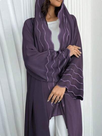 Abaya arabe pour femmes, veste cardigan rayée brodée avec foulard, printemps automne