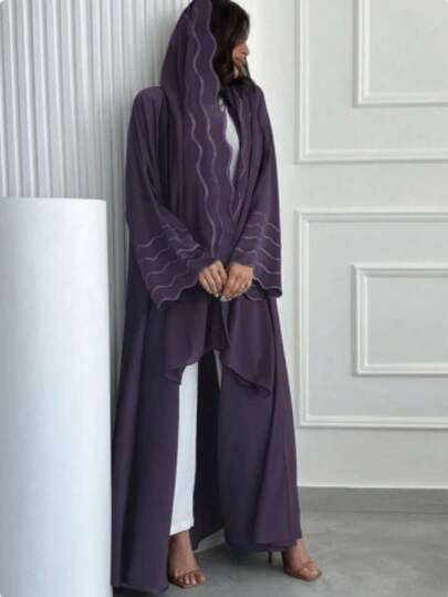 Abaya arabe pour femmes, veste cardigan rayée brodée avec foulard, printemps automne