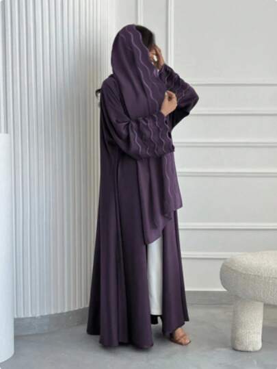 Abaya arabe pour femmes, veste cardigan rayée brodée avec foulard, printemps automne