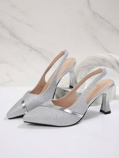 2026 Nouvelles chaussures à talons hauts à bout pointu et bride arrière pour femmes, escarpins élégants à talons fins pailletés, sandales polyvalentes à bout ajouré, disponibles en 4 couleurs : or, argent, noir et pois, chaussures de navette confortables