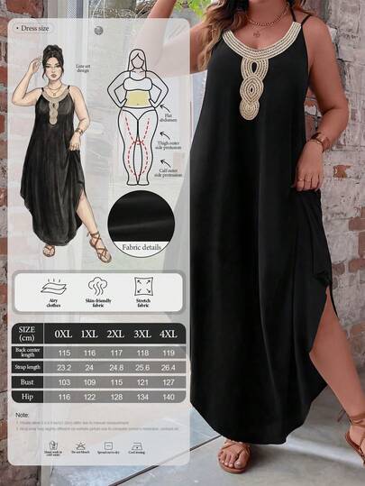 Breezaya Robe camisole longue à col en dentelle florale amincissante polyvalente pour femmes grandes tailles