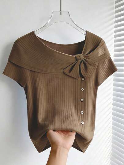 GlowEve T-shirt décontracté pour femmes, couleur unie, avec nœud asymétrique, pour l'été
