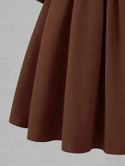 Robe mi-longue à manches longues et évasées, col carré, style doux de couleur abricot, avec ceinture à la taille, convenant aux préadolescentes pour le port quotidien, les fêtes, les sorties shopping et autres occasions.