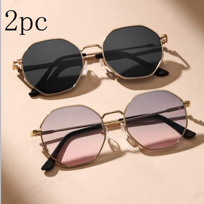Lot de 2 paires de lunettes à motif géométrique en métal pour femmes, idéales pour les vacances à la plage sous les tropiques, le shopping, les activités de loisirs en plein air, la photographie de rue et autres occasions.