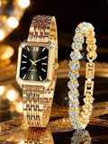 Ensemble de 2 pièces Montre à quartz pour femme avec bracelet en alliage métallique, cadran à chiffres romains, style mode décontracté, avec bracelet lettre LOVE, convient pour le port quotidien ou comme cadeau de vacances