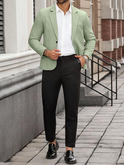 Manfinity Mode Blazer décontracté chic à simple boutonnage pour hommes grandes tailles, formel, cérémonie