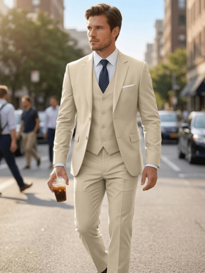 Ensemble de 3 pièces pour homme Blazer & Gilet & Pantalon Tenue formelle élégante polyvalente Coupe slim Tuxedo Mariage Costume d'affaires Événements sociaux Toutes les occasions formelles
