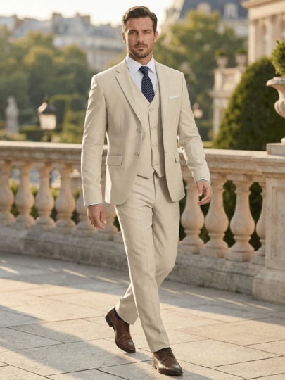 Ensemble de 3 pièces pour homme Blazer & Gilet & Pantalon Tenue formelle élégante polyvalente Coupe slim Tuxedo Mariage Costume d'affaires Événements sociaux Toutes les occasions formelles
