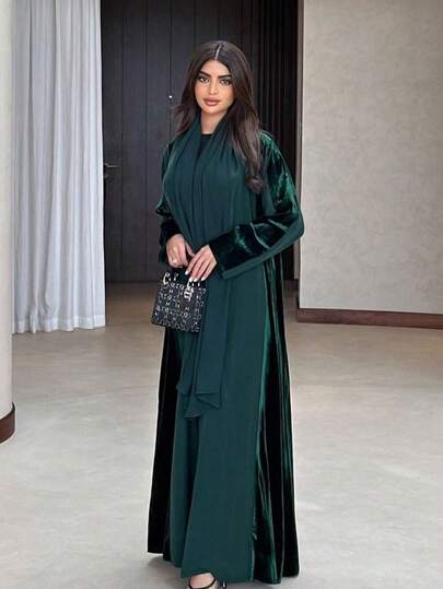 Robe longue élégante et à la mode pour femmes, cardigan ample et confortable de style moyen-oriental, robe longue à manches longues digne pour l'automne