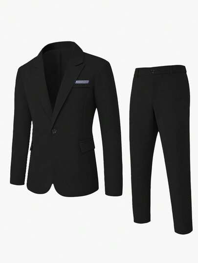 Manfinity Mode Ensemble veste de costume et pantalon à col mao pour homme d'affaires navetteur. Costume formel noir et blanc classique. Tenue pour homme pour l'argent ancien, les loisirs quotidiens, les week-ends, les activités de plein air, les expéditio