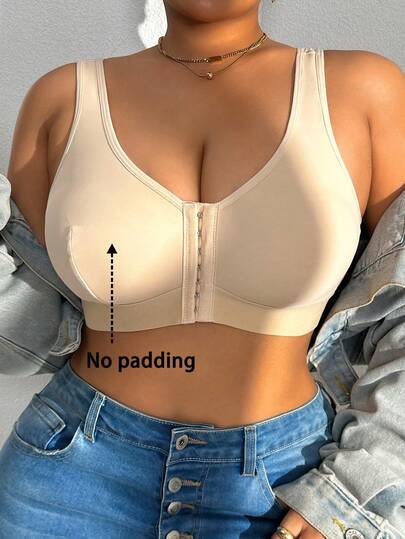 Soutien-gorge décontracté et confortable à fermeture frontale, couleur unie, tailles grandes