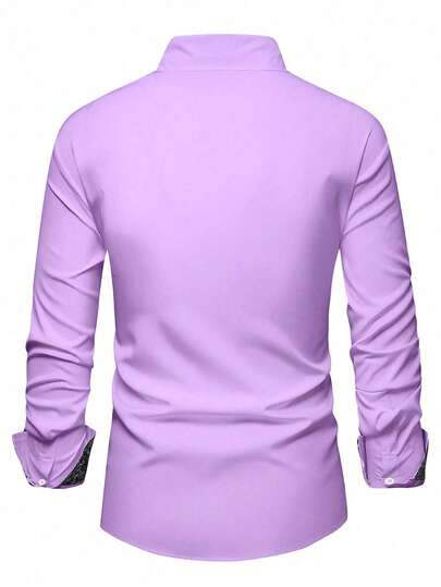 Manfinity Mode Chemise formelle à boutons imprimée de fleurs pour hommes, coupe ample, chemise habillée pour hommes violette, chemise violet clair, automne, Top à manches longues, cérémonie