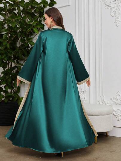 Layrah Ensemble robe abaya en dentelle hydrosoluble avec vêtement de dessus pour femmes, caftan marocain, mode musulmane abaya pour festival/rassemblement, style de soirée élégant et de luxe