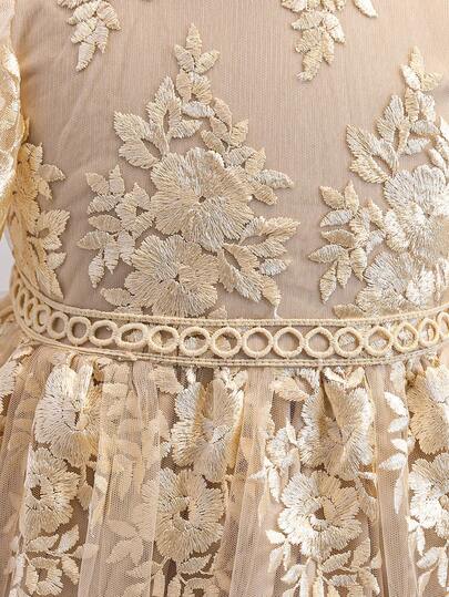 Robe élégante à manches volantées avec broderie florale pour jeune fille