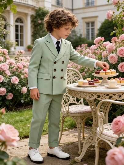 Ensemble de costume élégant pour garçon, blazer double boutonnage + pantalon + cravate, ensemble 3 pièces, tenue formelle de mariage pour garçon, tenue de fête de performance