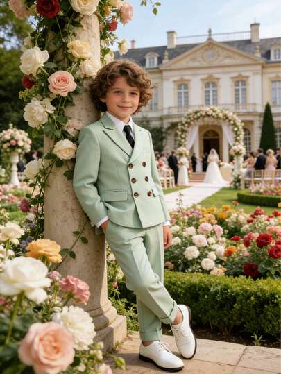 Ensemble de costume élégant pour garçon, blazer double boutonnage + pantalon + cravate, ensemble 3 pièces, tenue formelle de mariage pour garçon, tenue de fête de performance