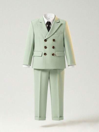 Ensemble de costume élégant pour garçon, blazer double boutonnage + pantalon + cravate, ensemble 3 pièces, tenue formelle de mariage pour garçon, tenue de fête de performance