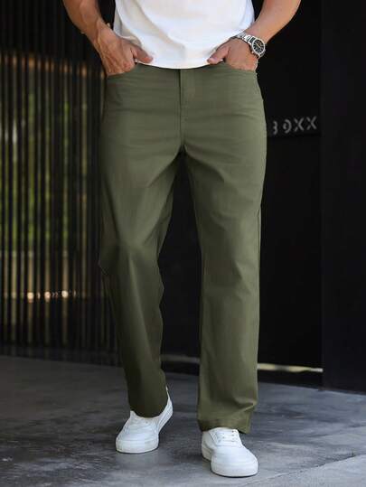 Manfinity Homme Pantalon décontracté ample à jambe droite de couleur unie pour hommes