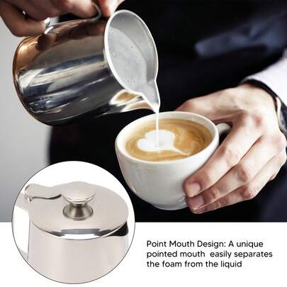 Pichet à mousser le lait en acier inoxydable, pichet à cappuccino, récipient à mousse de café avec couvercle 600 ml, accessoires de service à café