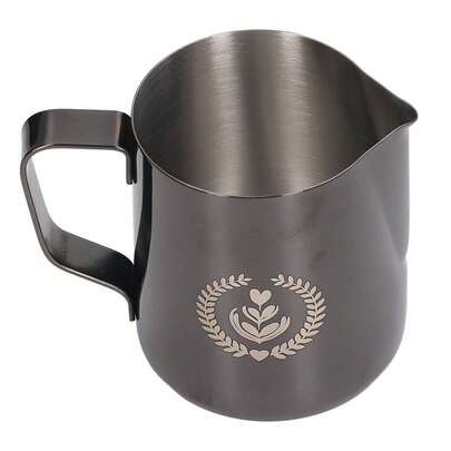 350 ml Pichet à mousser le lait pour café, tasse en acier inoxydable 304 épaissie. Pichet à lait pour machine à café, tasse à mousser le latte. Noir ruthénium - Convient pour le café, le latte, le chocolat chaud - Le cadeau parfait pour Noël, la Saint-Nic