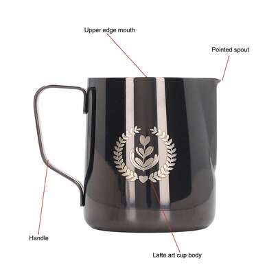 350 ml Pichet à mousser le lait pour café, tasse en acier inoxydable 304 épaissie. Pichet à lait pour machine à café, tasse à mousser le latte. Noir ruthénium - Convient pour le café, le latte, le chocolat chaud - Le cadeau parfait pour Noël, la Saint-Nic