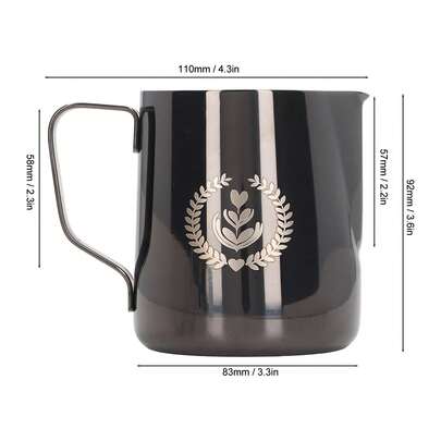 350 ml Pichet à mousser le lait pour café, tasse en acier inoxydable 304 épaissie. Pichet à lait pour machine à café, tasse à mousser le latte. Noir ruthénium - Convient pour le café, le latte, le chocolat chaud - Le cadeau parfait pour Noël, la Saint-Nic