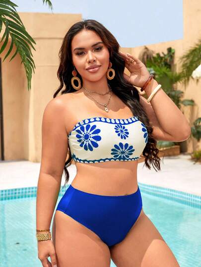 Swim Lushoire Ensemble de maillot de bain simple d'été pour femmes grandes tailles