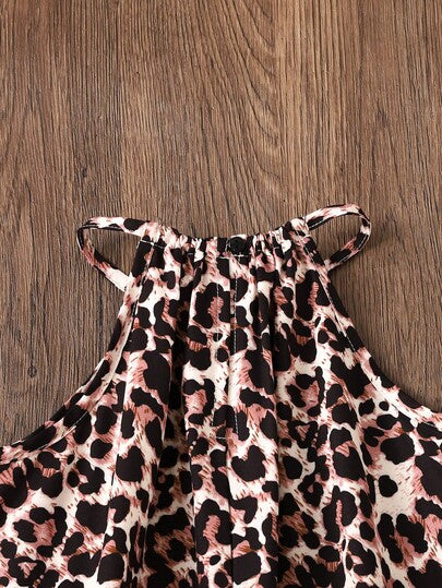 Robe camisole décontractée pour jeune fille avec imprimé léopard et floral