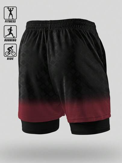 GymBeat Shorts de sport à double couche avec imprimé dégradé d'araignée pour hommes
