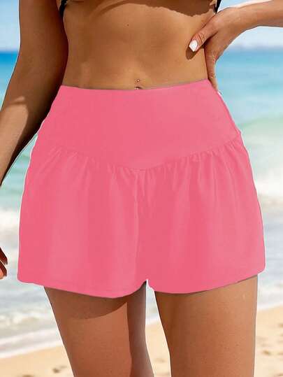 Swim Lushoire Pantalon de plage à taille élastique de couleur unie pour femmes, tenues d'été pour femmes, shorts de bain pour femmes