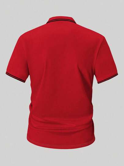 Manfinity Dauomo Polo à manches courtes pour hommes avec imprimé chevalier et rayures