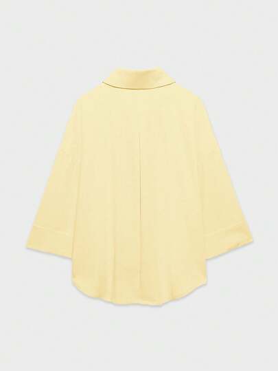 Blouse décontractée polyvalente pour femmes YROOE, minimaliste/décontractée-chic/quotidienne/élégante, chemise légère à col ample et manches longues - jaune clair, de l'été au travail, du travail au week-end