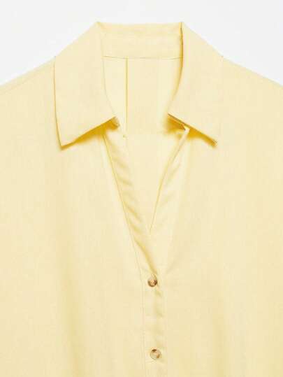 Blouse décontractée polyvalente pour femmes YROOE, minimaliste/décontractée-chic/quotidienne/élégante, chemise légère à col ample et manches longues - jaune clair, de l'été au travail, du travail au week-end