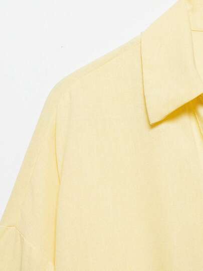 Blouse décontractée polyvalente pour femmes YROOE, minimaliste/décontractée-chic/quotidienne/élégante, chemise légère à col ample et manches longues - jaune clair, de l'été au travail, du travail au week-end