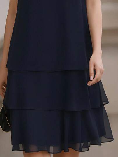 Velvienne Robe élégante sans manches avec ourlet en chiffon transparent et superposé, pour femmes grande taille