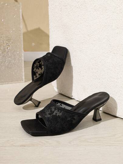 Sandales à talons hauts pour femmes, noir, blanc, floral, motif dentelle, style nouveau printemps/été élégant et à la mode, mules sexy, convient pour l'extérieur, mariage, fête, port quotidien