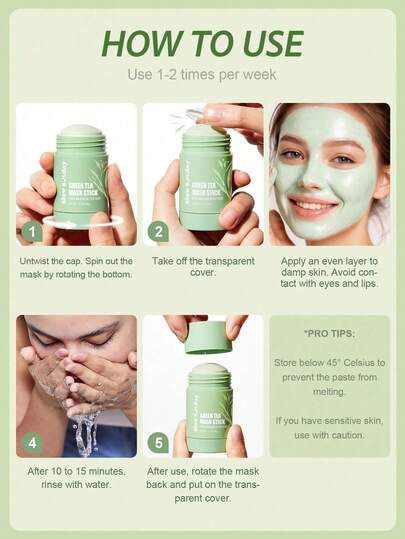 Bâton de masque au thé vert SlowSunday, avec extrait de thé vert, kaolin et autres extraits de plantes, nettoie en profondeur, resserre les pores, équilibre le sébum, léger et portable, applicateur en bâton facile à utiliser, soins de la peau coréens, con