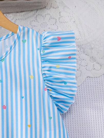 Sparklyn Robe à col rond avec volants à ourlet pour filles, motif floral tropical coloré, assortie à la mère