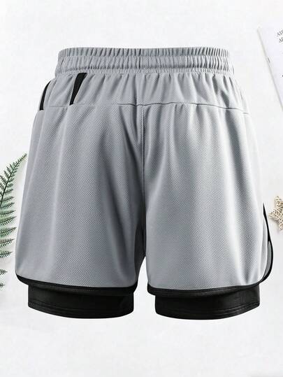 1 pièce Short de sport d'été 2-en-1 pour hommes, en tissu maille, short de course, convient pour la gym, la course en extérieur